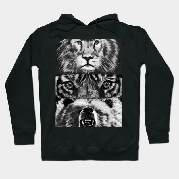 Lions, Tigers, and Bears Inktober Day 16 "Wild" Hoodie by freezethecomedian
